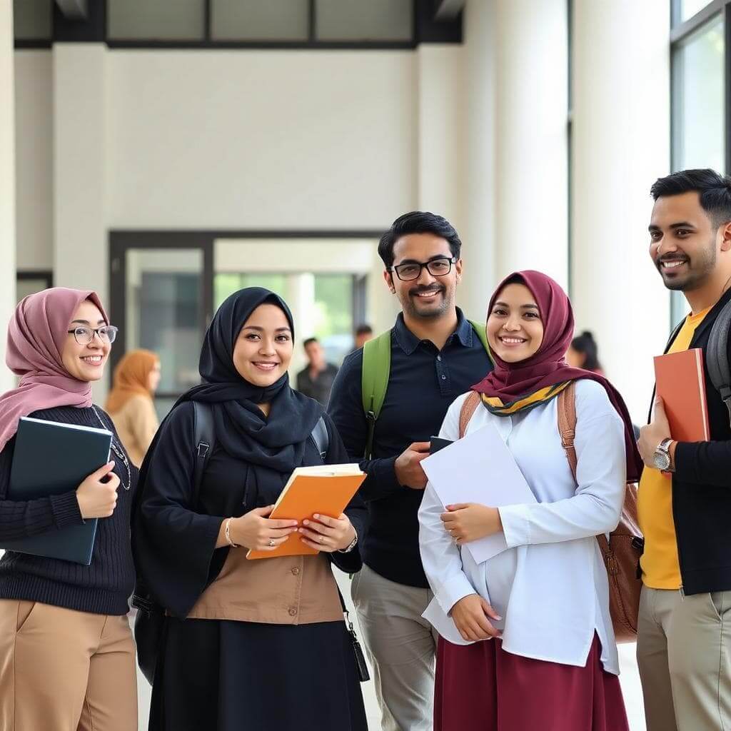 Diverse group of students learning together